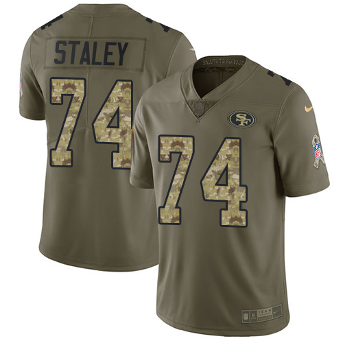 Nike 49ers #74 Joe Staley Olive/Camo Men's Stitched NFL Limited Salute To Service Jersey